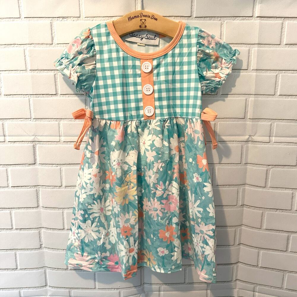 Toddler Girls 18 Months Sassy Saul Green Pink Plaid Floral Spring Summer Dress